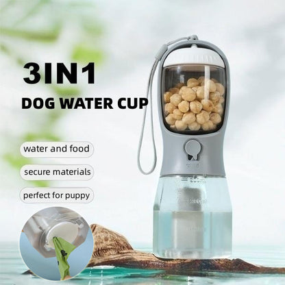 Portable Dog Food, Water, and Garbage Bag Dispenser (3-in-one)