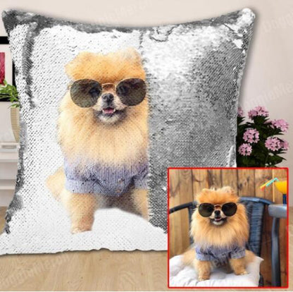 Custom Photo Pillow Cover, Personalized Sequin