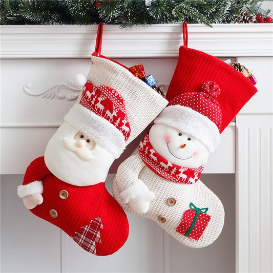 Large Red & White Knitted Christmas Stocking Santa Claus Fireplace Decor