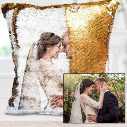 Custom Photo Pillow Cover, Personalized Sequin