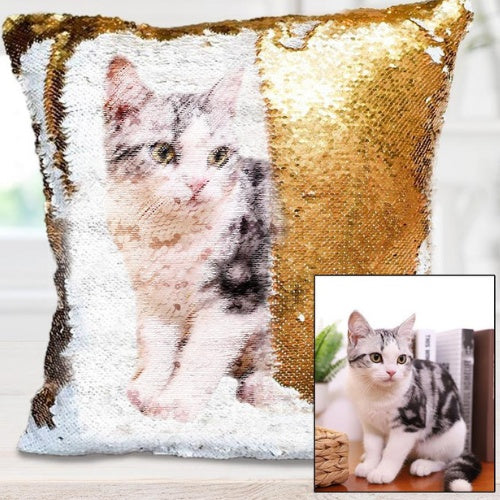 Custom Photo Pillow Cover, Personalized Sequin