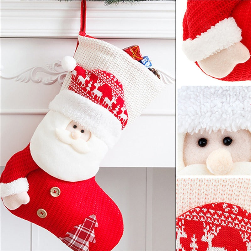 Large Red & White Knitted Christmas Stocking Santa Claus Fireplace Decor