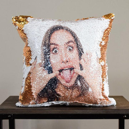 Custom Photo Pillow Cover, Personalized Sequin