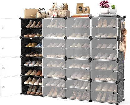 Portable Shoe Rack with Door, 64 Pairs Cabinet