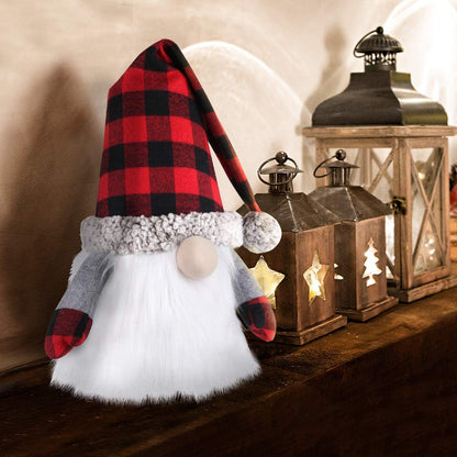 27.5-Inch Swedish Tomte Gnome Christmas Tree Topper - Plush Scandinavian Holiday Décor with Plaid Hat