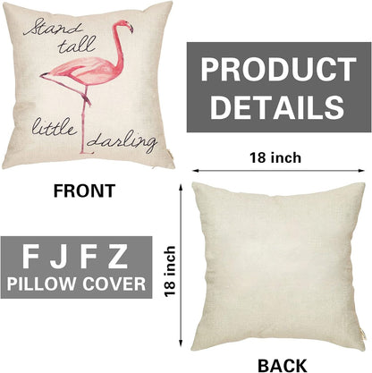 "Stand Tall Little Darling" Watercolor Flamingo Motivational Decorative Pillow Cover 