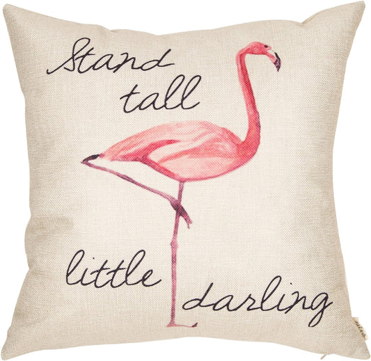 "Stand Tall Little Darling" Watercolor Flamingo Motivational Decorative Pillow Cover 