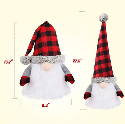 27.5-Inch Swedish Tomte Gnome Christmas Tree Topper - Plush Scandinavian Holiday Décor with Plaid Hat