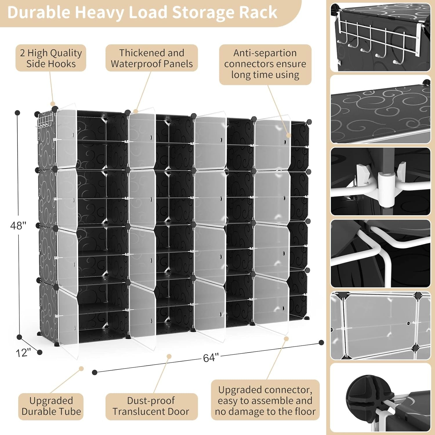 Portable Shoe Rack with Door, 64 Pairs Cabinet