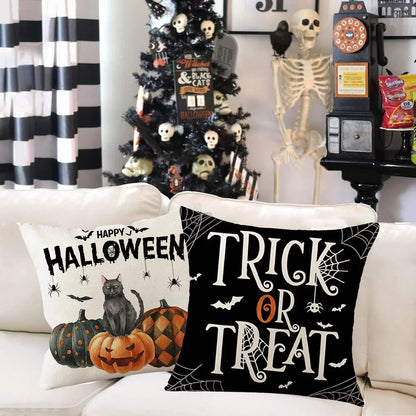 4 Piece Halloween Pumpkin Pillow Covers,18X18 Inches Trick or Treat Farmhouse Decor 