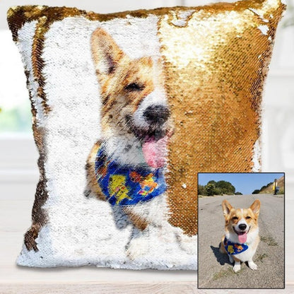 Custom Photo Pillow Cover, Personalized Sequin