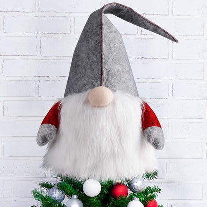 25-Inch Swedish Tomte Gnome Christmas Tree Topper - Plush Scandinavian Holiday Décor in Grey