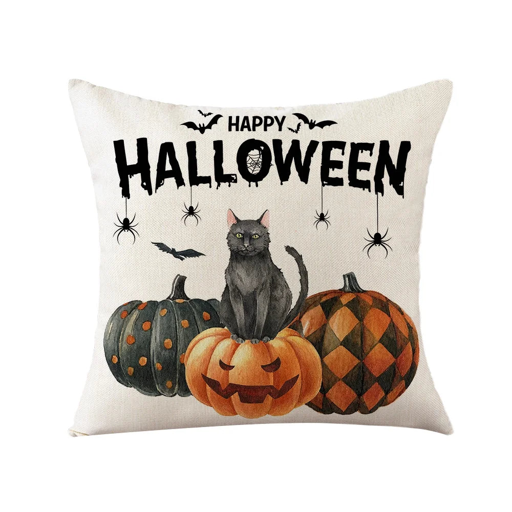 4 Piece Halloween Pumpkin Pillow Covers,18X18 Inches Trick or Treat Farmhouse Decor 