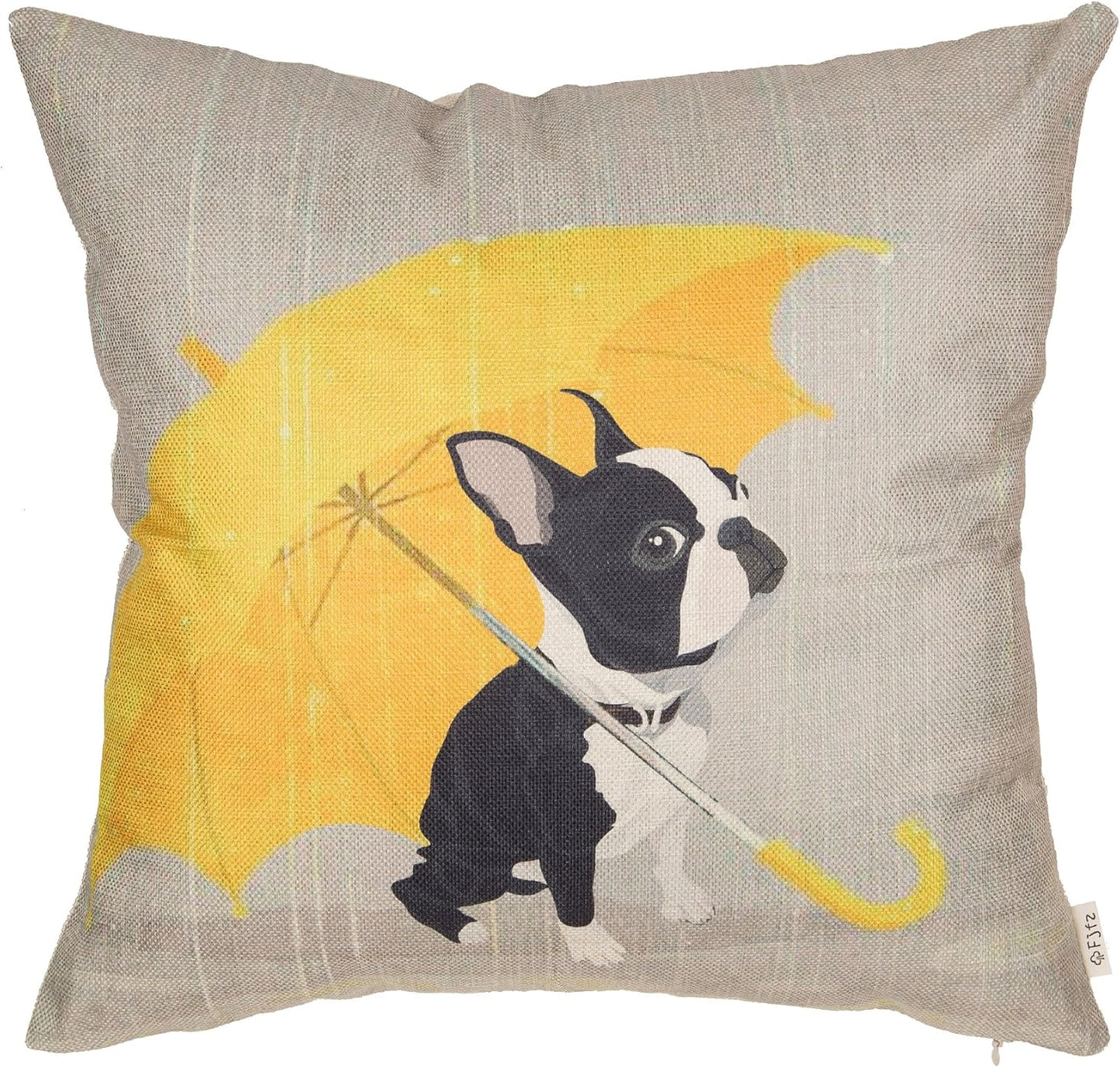 Boston Terrier Decorative Throw Pillow Case with Yellow Umbrella 18" x 18"