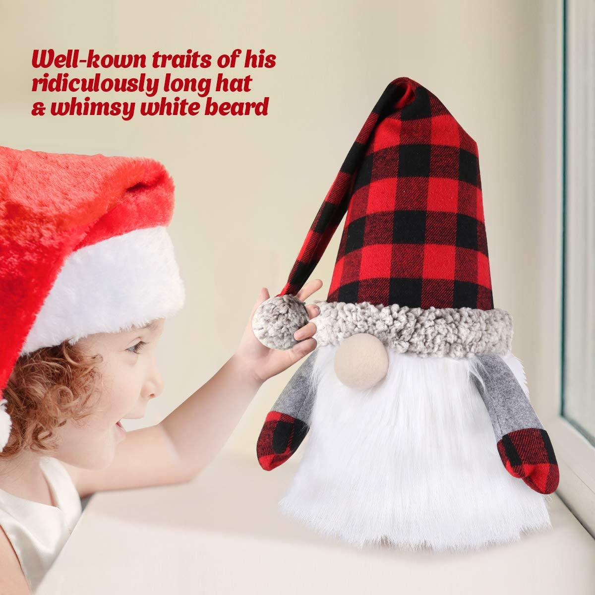 27.5-Inch Swedish Tomte Gnome Christmas Tree Topper - Plush Scandinavian Holiday Décor with Plaid Hat