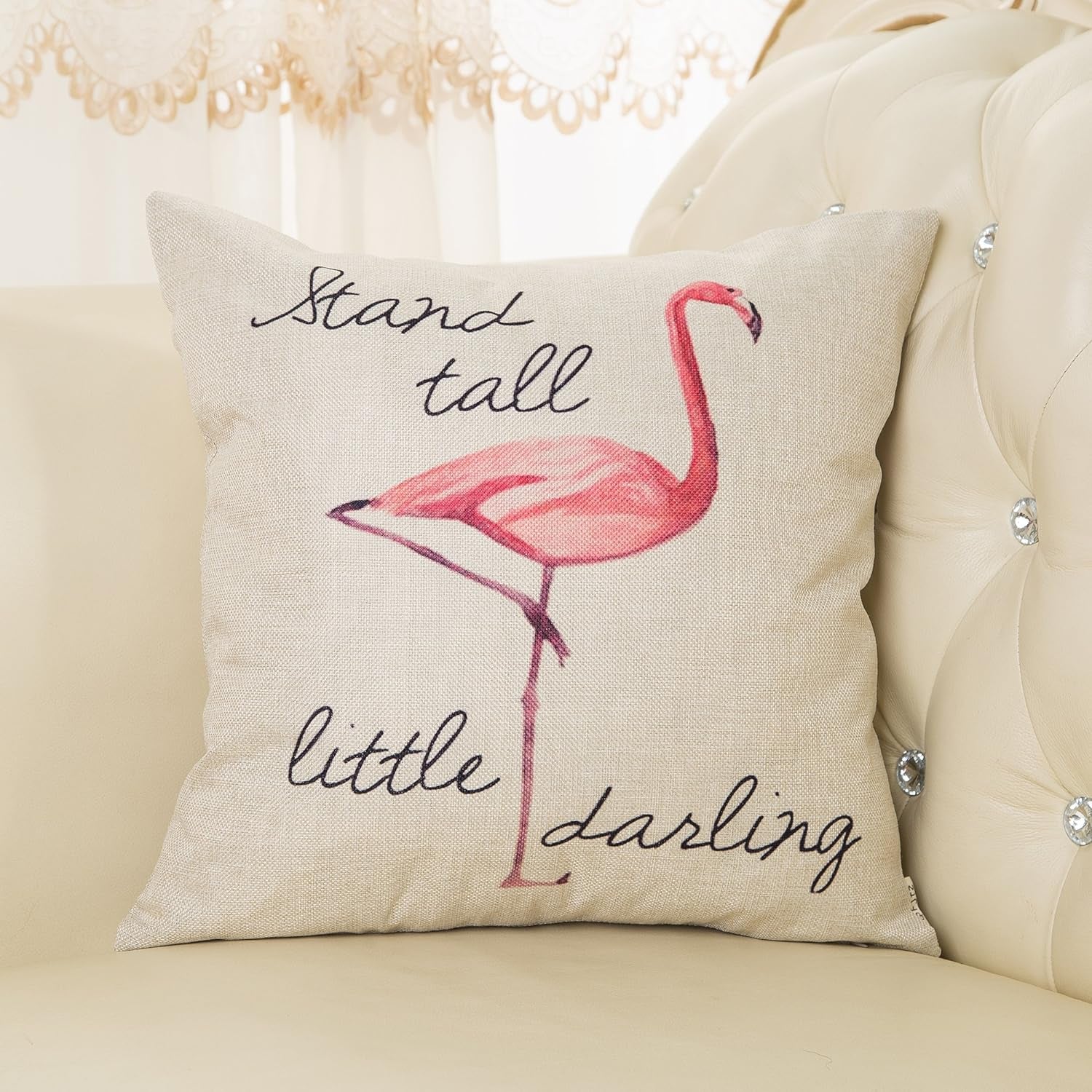 "Stand Tall Little Darling" Watercolor Flamingo Motivational Decorative Pillow Cover 