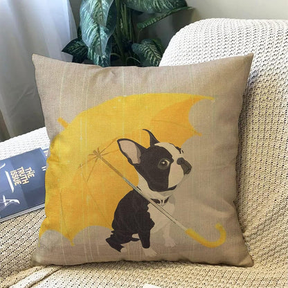 Boston Terrier Decorative Throw Pillow Case with Yellow Umbrella 18" x 18"