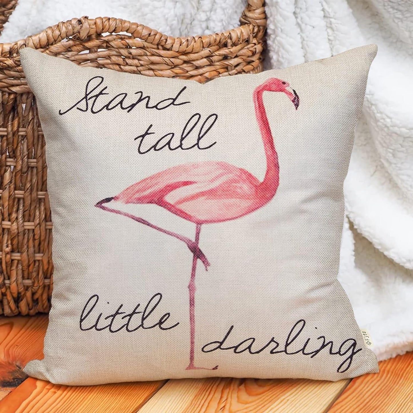 "Stand Tall Little Darling" Watercolor Flamingo Motivational Decorative Pillow Cover 