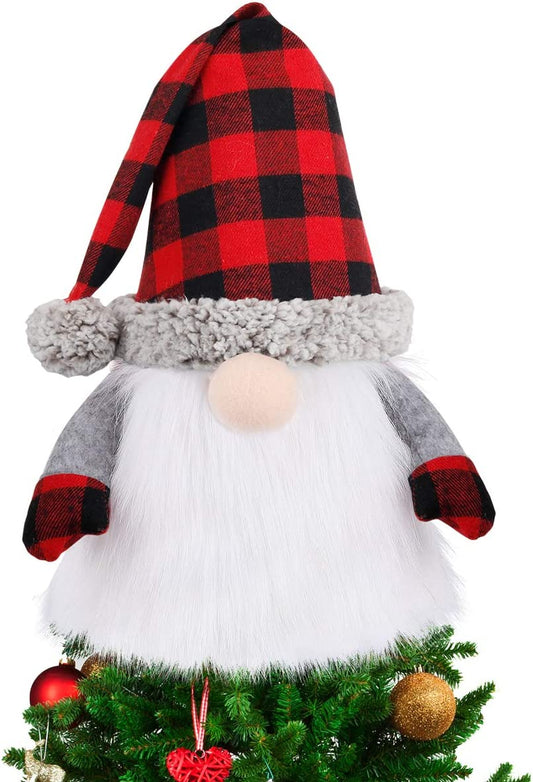 27.5-Inch Swedish Tomte Gnome Christmas Tree Topper - Plush Scandinavian Holiday Décor with Plaid Hat