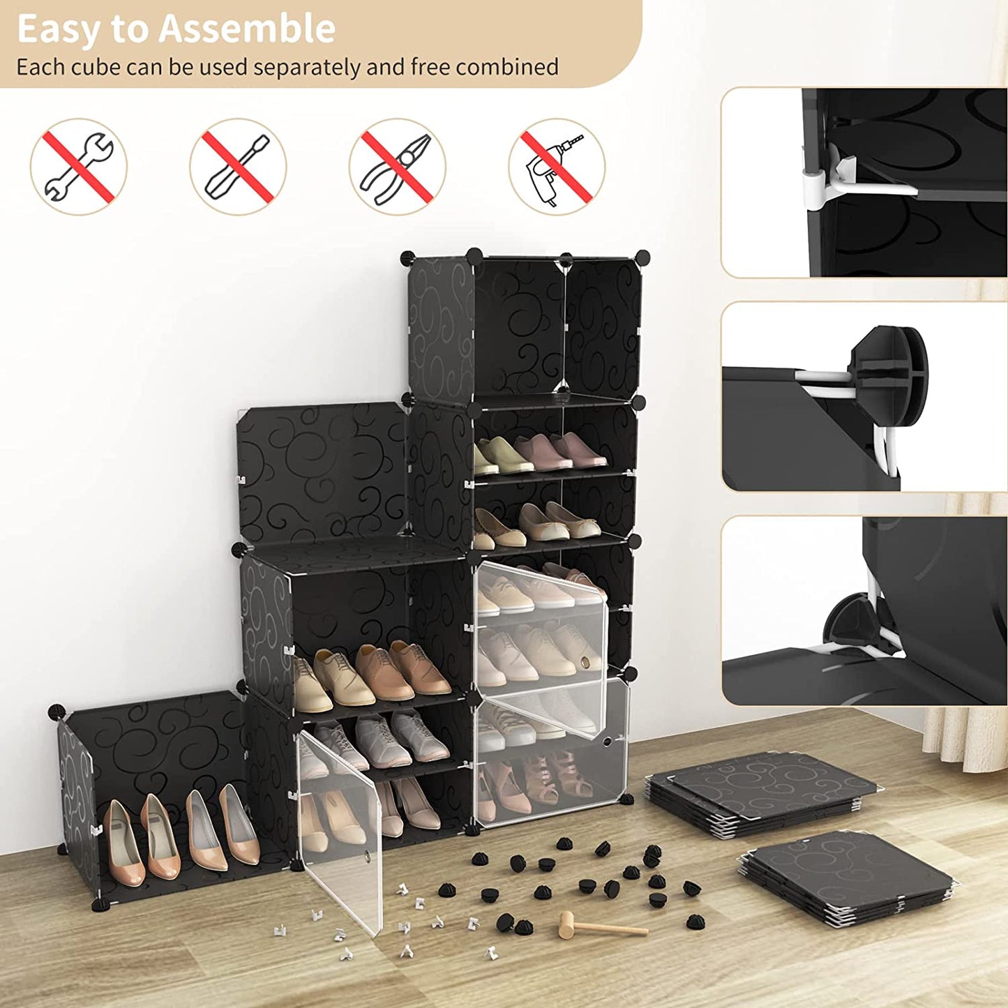 Portable Shoe Rack with Door, 64 Pairs Cabinet