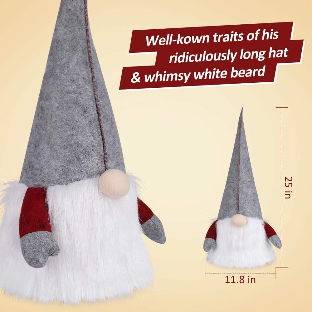 25-Inch Swedish Tomte Gnome Christmas Tree Topper - Plush Scandinavian Holiday Décor in Grey